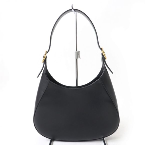 Prada Leather Hardware Triangle Shoulder Logo Gold Black Bag - Picture 1 of 11